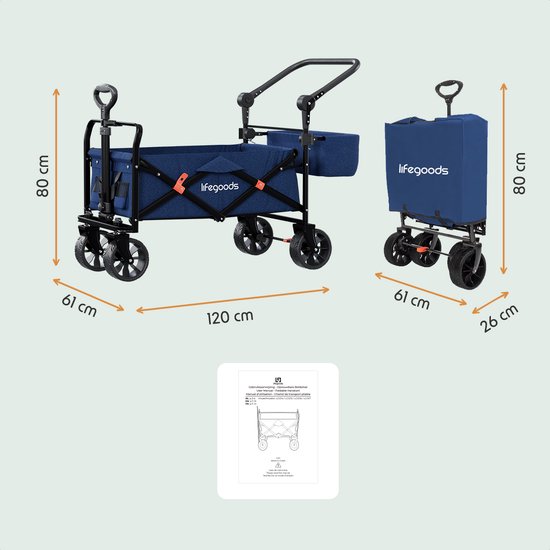LifeGoods Bolderkar - Opvouwbaar - Tot 120KG - 90L - Wasbaar Polyester - 120x80cm - Blauw