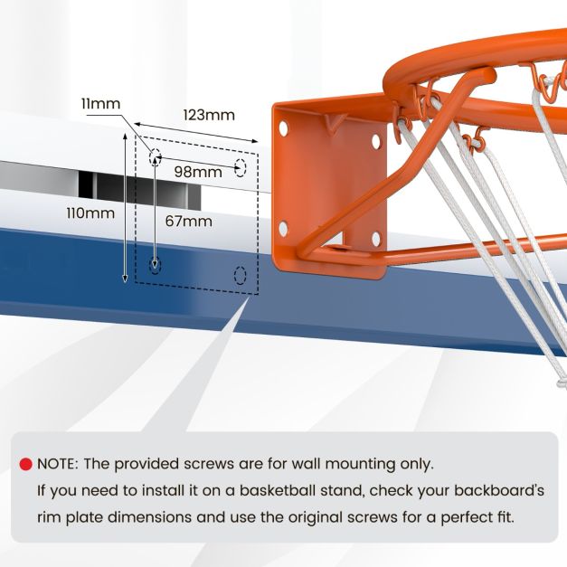 Coast 45 cm Basketbalring met Net voor Alle Seizoenen aan de Muur Bevestigde Basketbalstandaard met Dubbele Veren