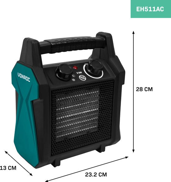 VONROC Elektrische kachel - ventilatorkachel - 2000W/3000W - keramisch - 3 standen - thermostaat - 30m2