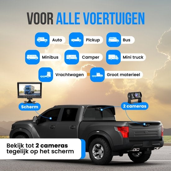Strex Achteruitrijcamera Set Bedraad Met 2 Camera's (tegelijk bekijken) - HD 1080P - 7" Scherm - 18LED Nachtzicht 15m - IP69 Waterdicht - Achteruitrij Camera