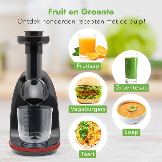 KitchenBrothers Slowjuicer - Sapcentrifuge - Groenten en Fruitpers - 700ml - Met Pulpreservoir - Juicer - Moederdag Cadeau - Rood