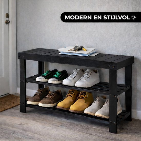 Bayt Schoenenrek - Schoenenkast - Schoenenbank - Hout - Zwart - 28 x 45 x 70 cm