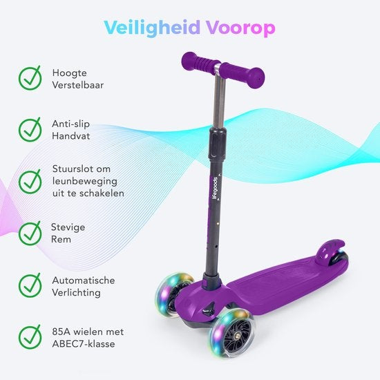 LifeGoods TurboRide Kinderstep - Step 5-8 Jaar - 3 Lichtgevende Wielen - Jongens/Meisjes - Paars