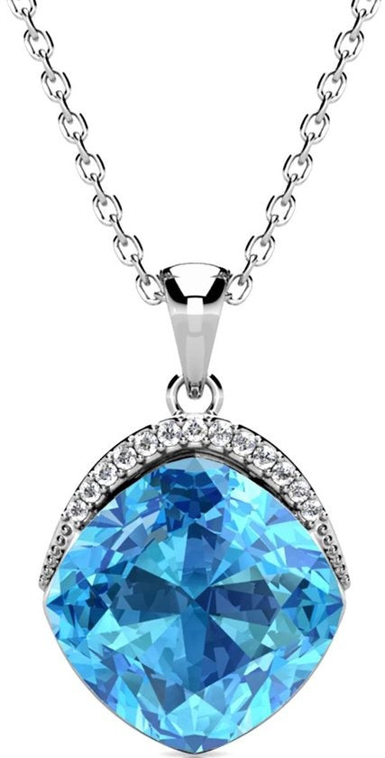 Yolora Dames Ketting met Hanger - Kalpa Camaka Kristal - Zilver/Lichtblauw - 18K Witgoud Verguld - Halsketting - Vrouwen Collier - Zilver - Sieraden - Geschenkdoos - Luxe Giftbox - Cadeau doos - Exclusieve Geschenkverpakking - Mooie Cadeauverpakking