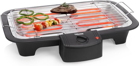 Tristar BQ-2813 Elektrische BBQ – Rookarme Tafelbarbecue 2000W – Grillrooster 38x22 cm – Zwart - Perfect voor Balkon of Camping