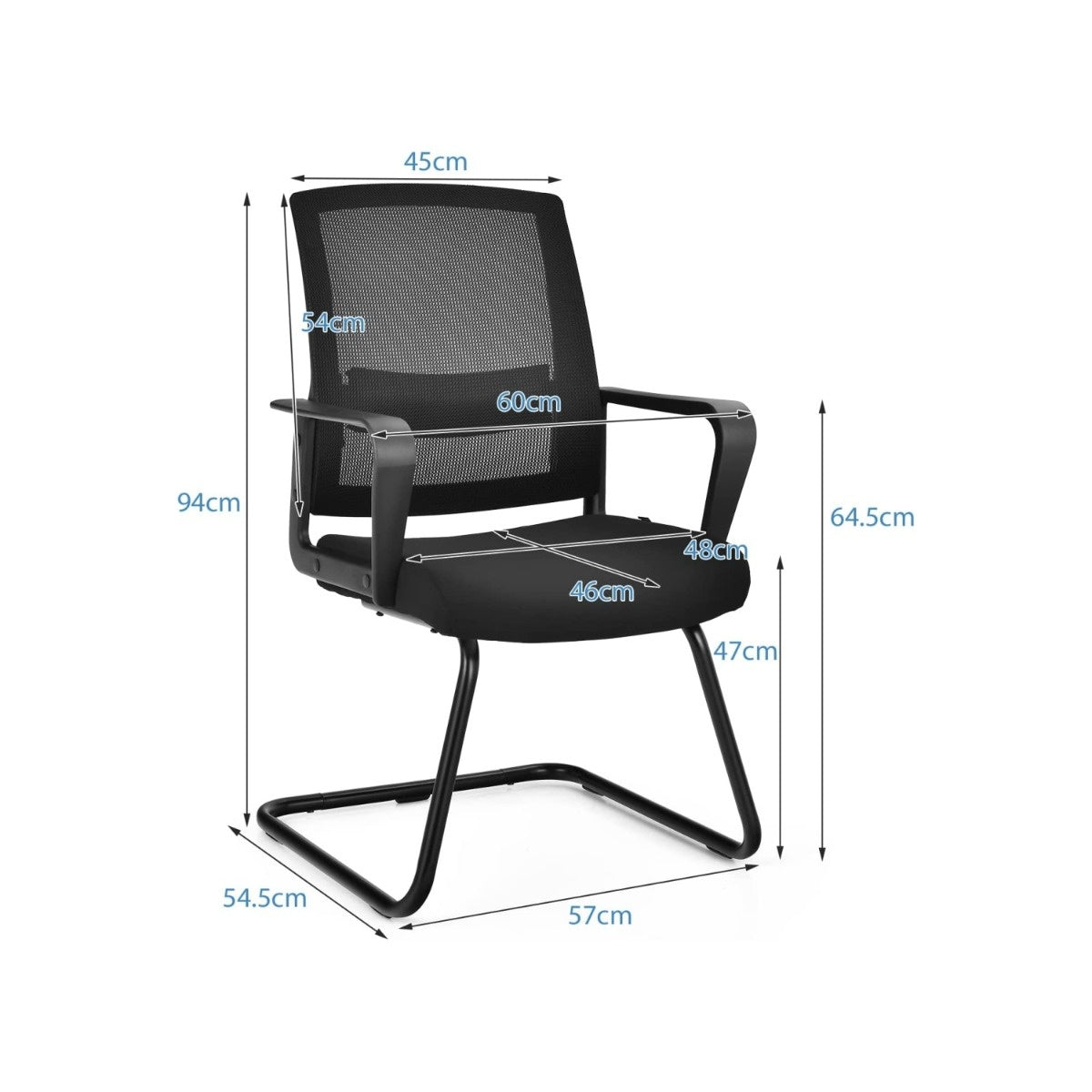 Coast Vergaderstoel Zwart – Ergonomische Bezoekersstoel met Mesh Rugleuning, Armleuningen en Verstelbare Lendensteun