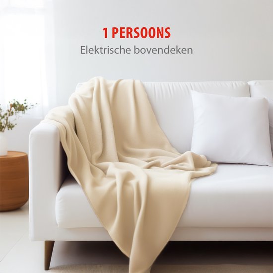 alpina Warmtedeken Elektrische Bovendeken 130 x 180 cm - 1-Persoons Elektrische Warmte Deken met Timer 1-9u - Knuffeldeken met 10 Standen - Wasbare Omslagdeken - Flanel - Beige
