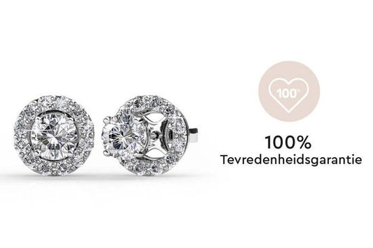 Yolora Dames Oorbellen met Ronde Kalpa Camaka Kristallen - Zilver kleurig - 18K Witgoud Verguld - Oorknoppen - Moederdag Cadeautje