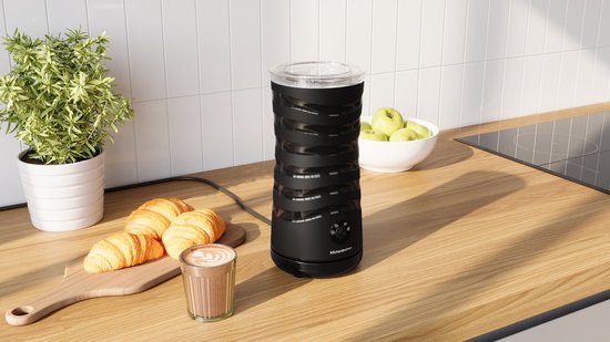 KitchenBrothers Elektrische Melkopschuimer - 4-in-1 - Melkklopper - 240 ML - Handige Melkschuimer - Zwart