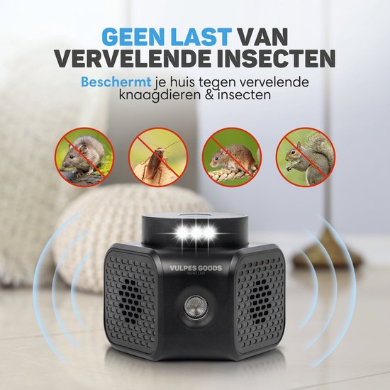 Vulpes Goods® Verjager - Muizenverjager - Ultrasone Verjager - Ongedierte Verjager Voor Binnen - Rattenverjager - Muizen Bestrijding - 360 graden & 4 modi - Pest Repeller - PRO Zwart
