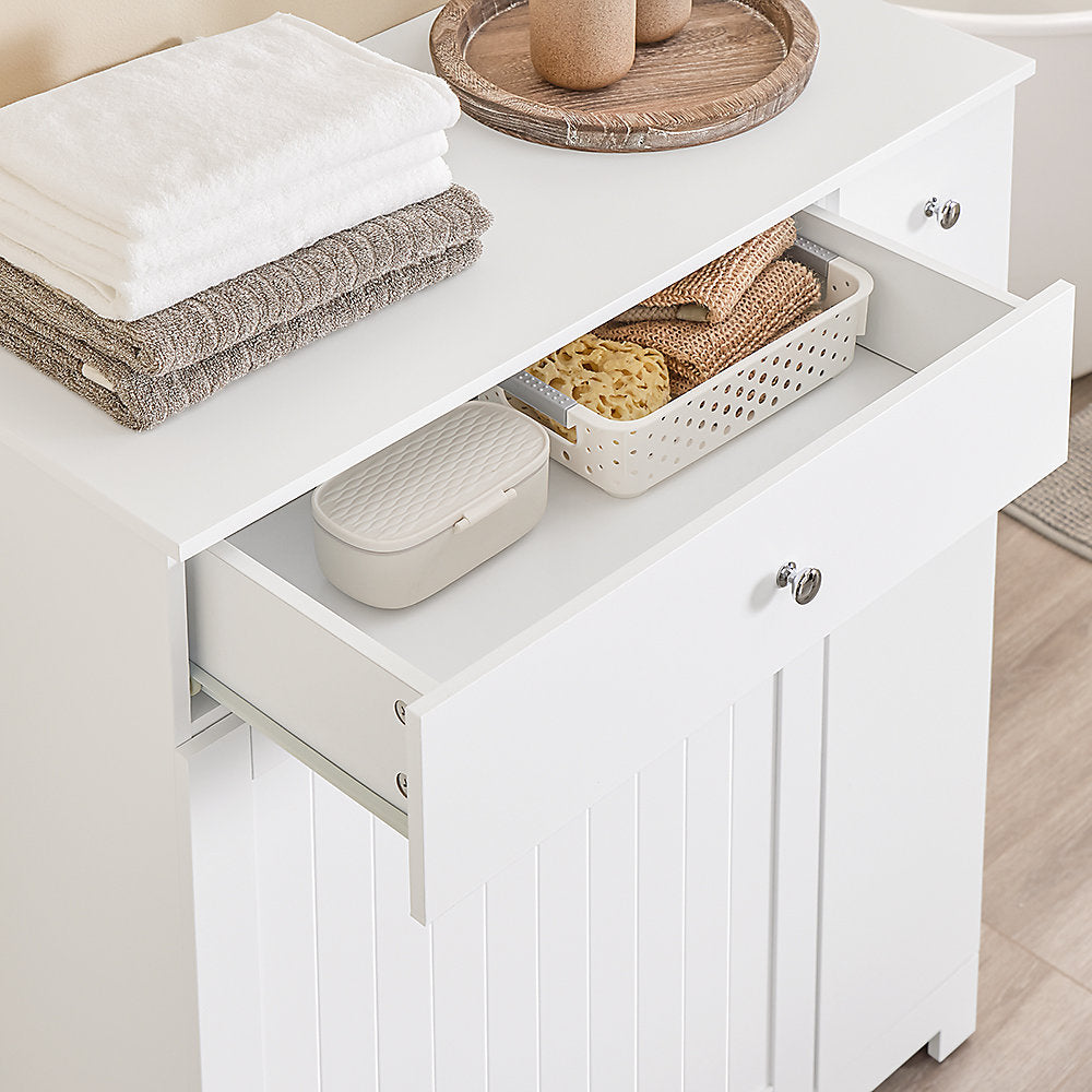 SoBuy Badkamermeubel met Wasmand, Lade en Schuifvak – 78 x 38 x 90,3 cm – Waterdicht & Functioneel – Landelijk Design – Wit