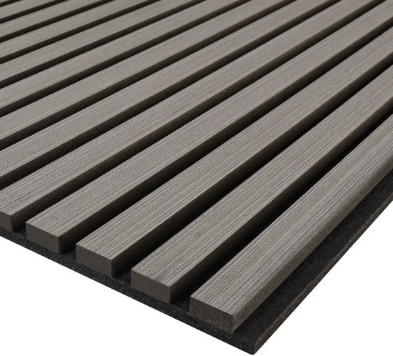 tectake® Akoestische Panelen - Set van 2 - 60 x 120 cm - 1,44 m² - Aanpasbare Grootte - Lattenwand van MDF en Houtfineer - Geluidsisolatie - Eiken Lichtgrijs