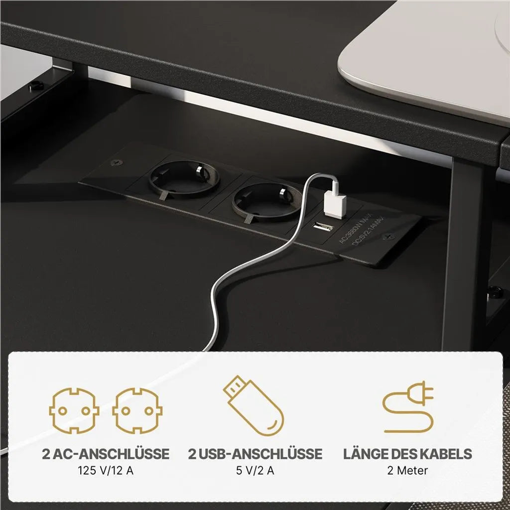 Yaheetech L-vormig Bureau 140 × 68 × 87 cm – Zwart – Gaming Bureau met Laadstation, Monitorstandaard en Opbergruimte
