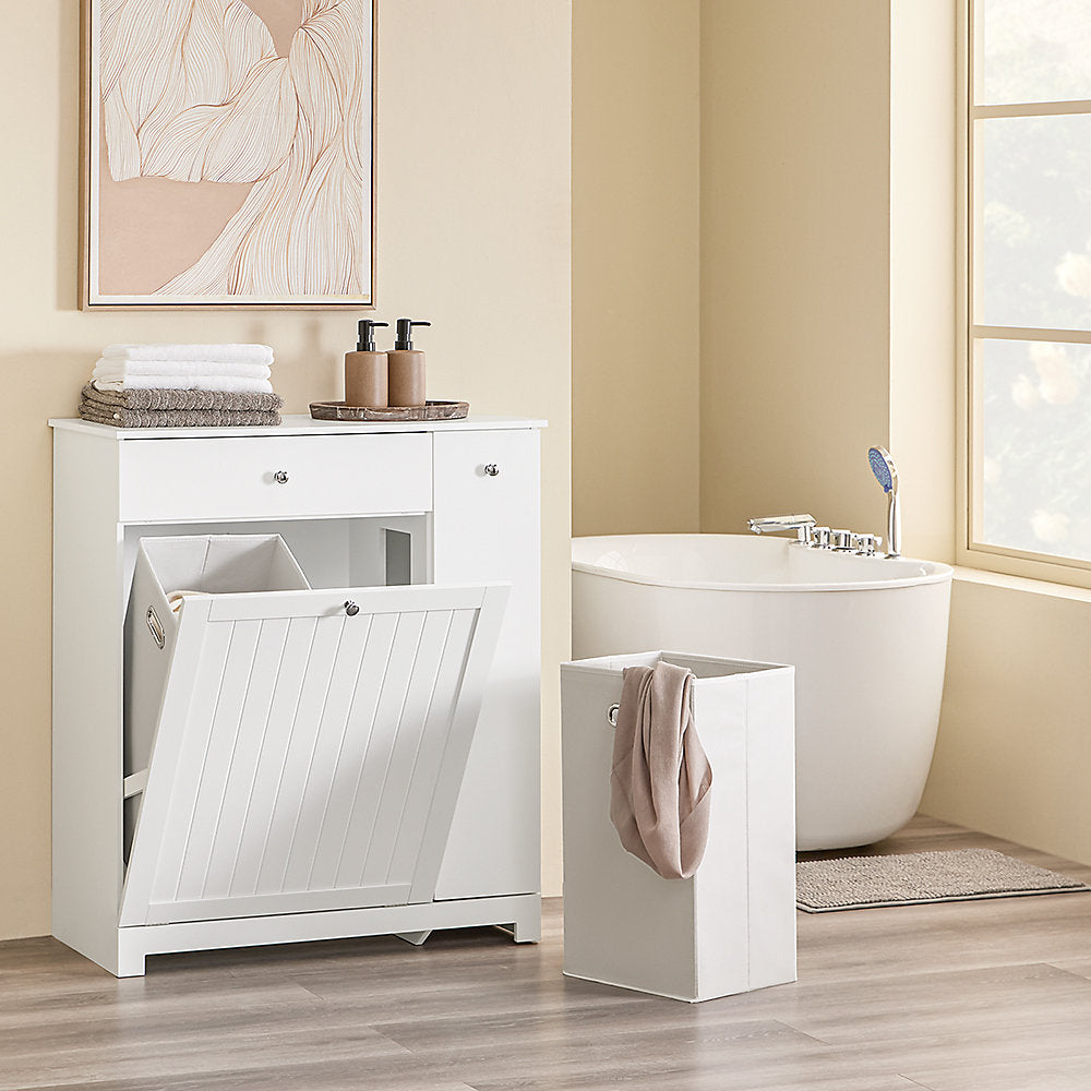 SoBuy Badkamermeubel met Wasmand, Lade en Schuifvak – 78 x 38 x 90,3 cm – Waterdicht & Functioneel – Landelijk Design – Wit