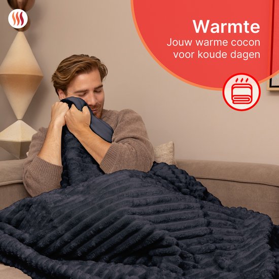 Seranova Elektrische Deken XXL - Extra Warmtedraden - Gestreept Model - 180x160 cm - 2 persoons Warmtedeken - Dubbelzijdig Fleece - Grijs