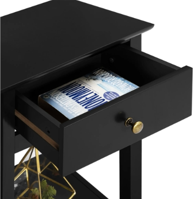 Yaheetech Nachtkastje - Zwart - 40 x 30 x 61 cm - Met Lade en Plank - Scandinavisch Design