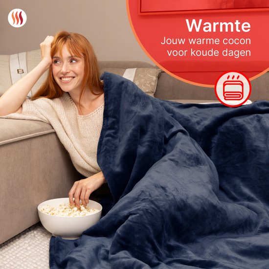 Seranova Elektrische Deken XXL - 180x160 cm - 2 persoons Bovendeken - Warmtedeken - Dubbelzijdig - Fleece Sherpa - Blauw