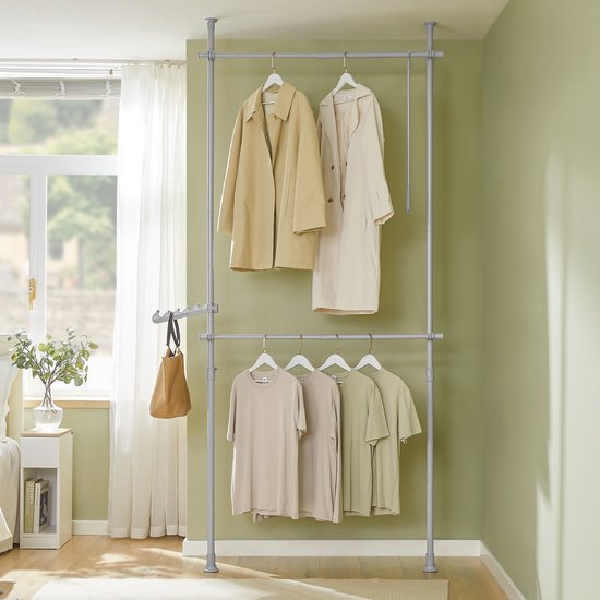 SoBuy Telescoop Kledingrek - Verstelbaar Opbergsysteem - Klerenrailsysteem - B(75–126) × H(200–295) cm, Grijs FRG109-II-HG