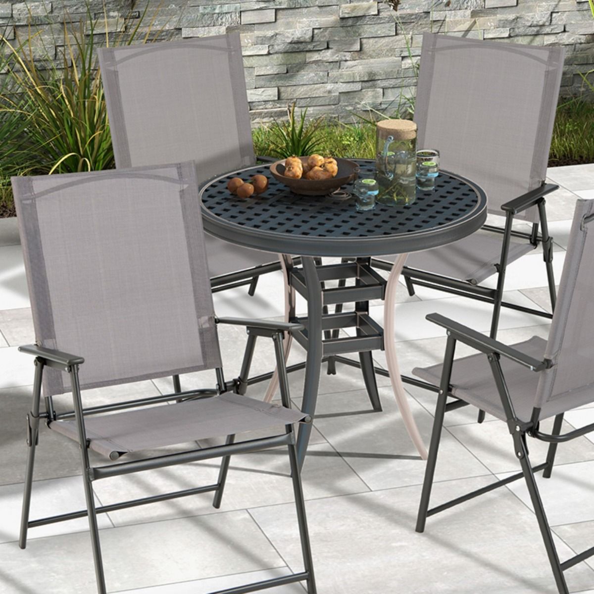 Coast Opvouwbare Tuinstoelen Set van 4 - hoge rugleuning - ergonomisch - grijs