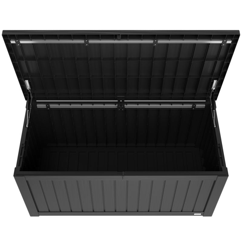 LifeGoods Opbergbox M – 142 x 67 x 60 cm – 450 Liter Inhoud - Luxe Gasveer - Geïntegreerde Handvatten – Zwart Kunststof