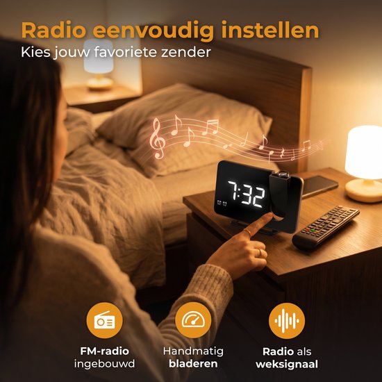 Nuvance Wekkerradio - Digitale Wekker met Projectie - Radiowekker - 2 Alarmen - Wekkers Digitaal - Wekkerradio op Netstroom