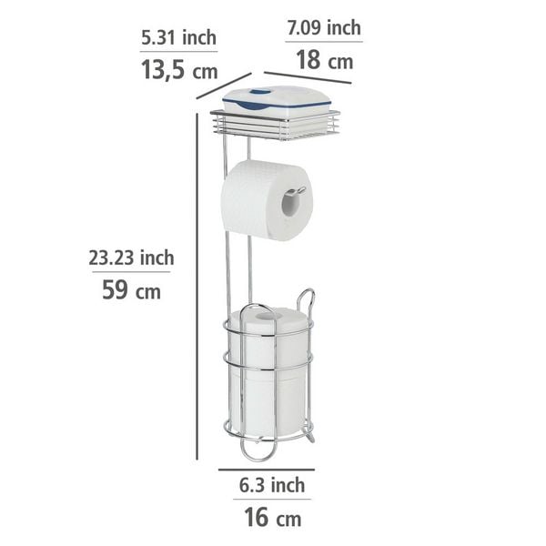 Staande Toiletrolhouder Chroom - Met Legplank en Reserverolhouder