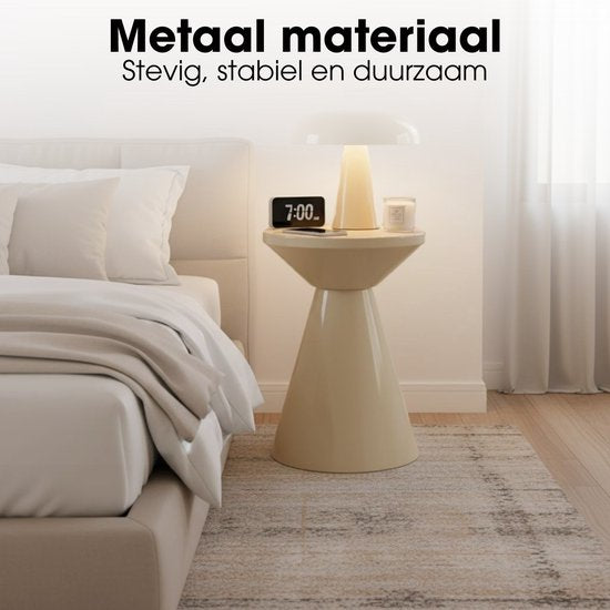 Mica Decorations Jim Bijzettafel - Bijzettafel Rond H45 x Ø31 cm - Ijzeren Tafeltje voor Woonkamer of Slaapkamer - Plantentafeltje - Nachtkastje Industrieel - Beige