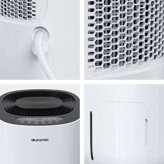 Auronic - Luchtontvochtiger - 16 l Capaciteit - Digitale Vochtigheidsmeter - Met Nachtmodus & Timer - 2 l Watertank - Kunststof - Wit