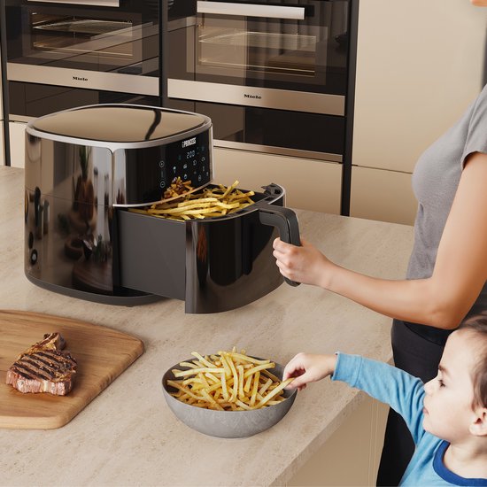 Princess Digitale Airfryer XXL 182254 - 8 liter - Extra Groot - PFAS vrij - Heteluchtfriteuse - Inclusief in hoogte verstelbaar Grillrack - Digital Touchscreen - 8 Automatische Programma's - 1800W - Zwart