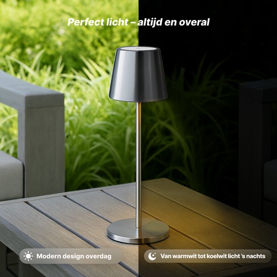 Brilliant Xaana - oplaadbare Tafellamp - Binnen & Buiten - LED 4W 3000K-6000K - 3 Stepdim - IP44 - Zilver