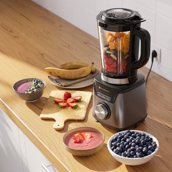 KitchenBrothers Blender Met Drinkfles - 1200W - BPA-vrij - 1.5L - Smoothie Maker - IJscrusher - Grijs