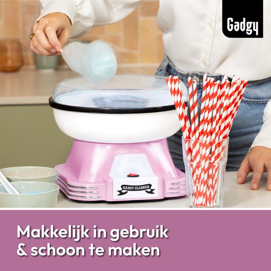 Gadgy Suikerspinmachine Retro Roze, met 10 Stokjes en Maatlepel - Suikerspinmakers - Snoep - Kinderfeestje - Suikerspin Suiker - Cotton Candy