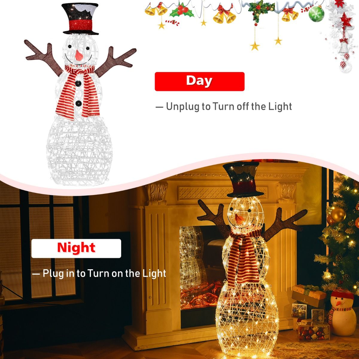 Coast Verlichte Sneeuwpop - 80 LED-lampjes - Inclusief grondpennen en kabelbinders - 66 x 14 x 110 cm