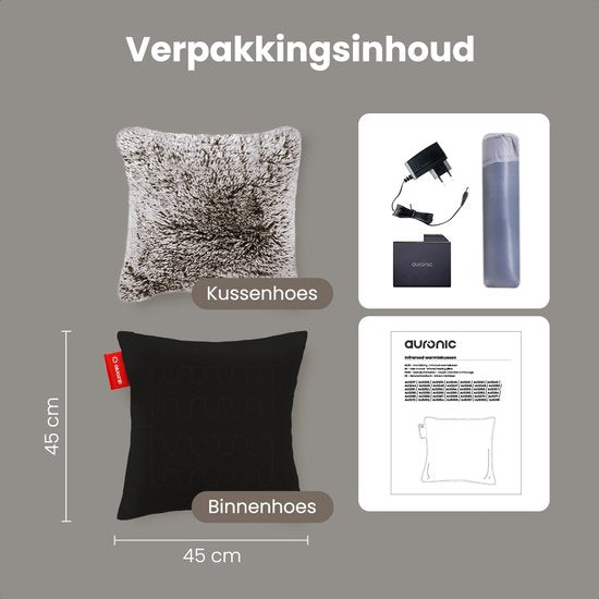 Auronic Warmtekussen - Teddy - 45x45 - Draadloos - Oplaadbaar - Elektrisch kussen - Infrarood - Grijs