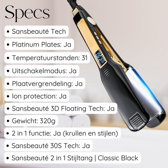 Sansbeauté® Professionele Stijltang - 2 in 1 - Krultang - Stijltangen - Hair Straightener - Snel Opgewarmd - 80℃ t/m 230℃ - Steilen & Krullen - ION technologie