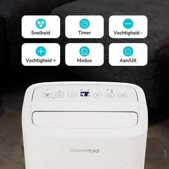 Bloomfold – Luchtontvochtiger En Luchtreiniger – 12 l Capaciteit & Met HEPA-Filter – Met Timer En Led-Display – Voor Een Gezond Binnenklimaat – Wit Kunststof