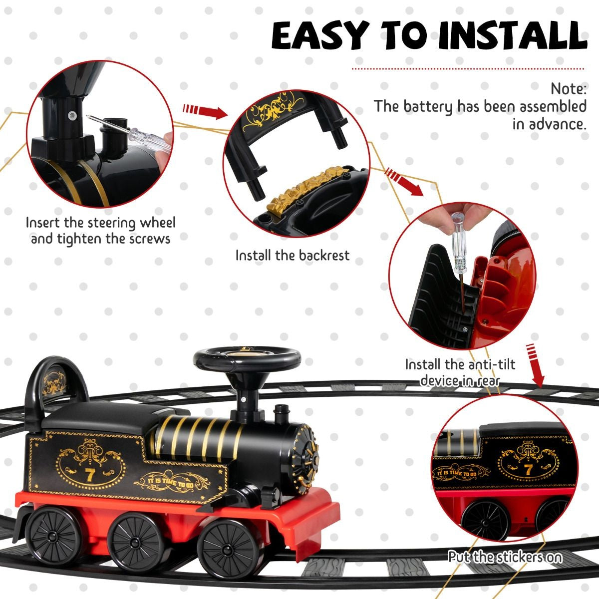 Coast 6V Electric Children's Pull om rechtop te zitten met 16 stuks rails voor kinderen van 3 jaar Schwarz