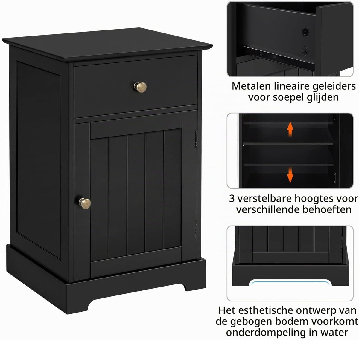 Yaheetech Nachtkastje - Zwart - 40 x 35 x 60 cm - Met Lade en Verstelbare Plank
