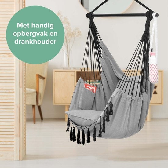 Vita5 XXL Hangstoel – Incl. 2 Kussens en Boekenvak – max. 225 kg – Grijs