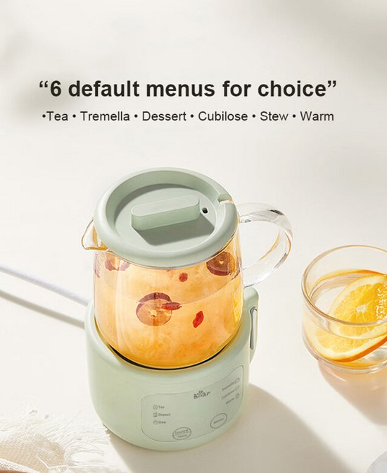 Bear Mini Waterkoker 0,4L – Touch Control & 6 Functies – Borosilicaatglas & Filter – 430W – Compact & Stijlvol Ontwerp