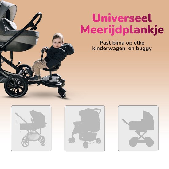 HeppieBabie Universeel Meerijdplankje Deluxe - Met Zitje - Voor Kinderwagen/Buggy - Buggy Board - Met Ebook