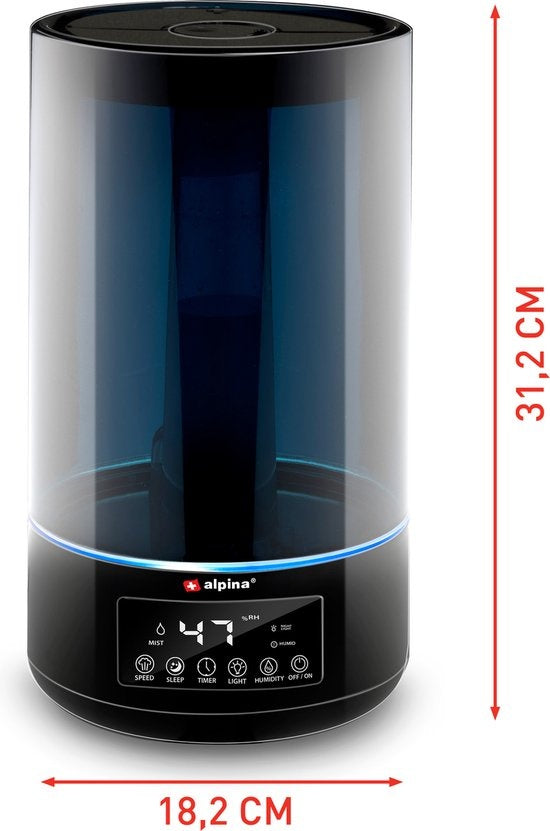Alpina Luchtbevochtiger - 4.3L - Humidifier - met Timer - Incl. Afstandsbediening - Zwart