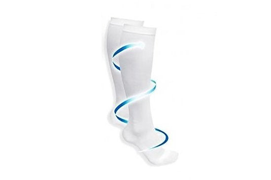 MYCARE+ Compressiesokken - Sport Compressie Kousen - Bloedcirculatie - Pijnpreventie - Ondersteunend - Duopack - Wit - Maat 41-46 - 2 Paar
