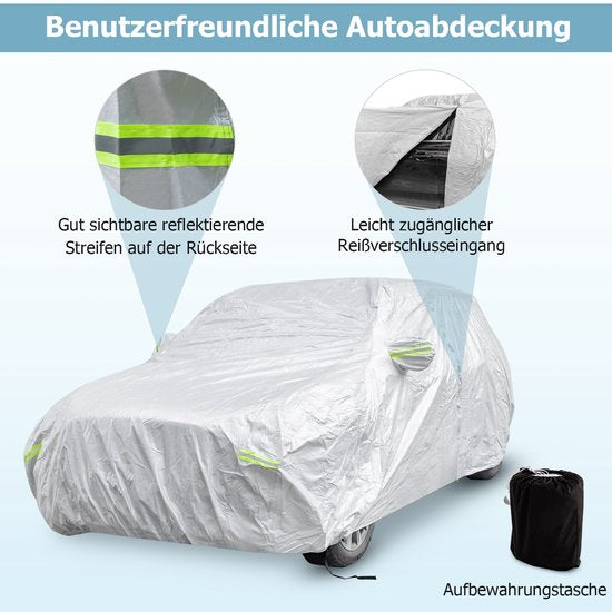 Coast Autohoes Zilver – Weerbestendige 3-Laagse Autoafdekking met Rits – 431 x 160 x 115 cm