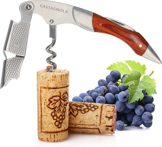 Castagnola Kurkentrekker - Kelnermes - Wijnopener - Wijn opener - Flesopener - Hefboom - Deluxe - Pakka Hout en RVS