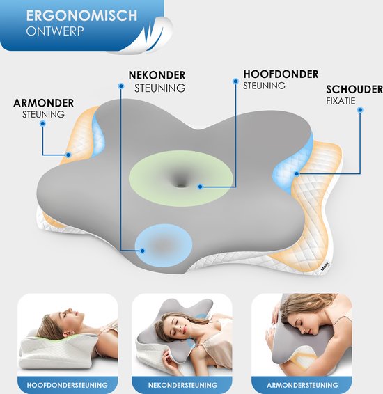 Maqi Living® Hoofdkussen Memory Foam voor Nekklachten – Orthopedisch & Ergonomisch kussen - Geschikt voor rug-, zij- en buikslapers - Traagschuim - Wit