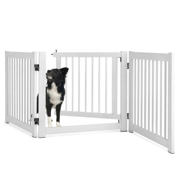Coast opvouwbare driedelige barrièregrillehonden met poort gemaakt van dennenhout voor deuren / trappen 61 cm hoog wit