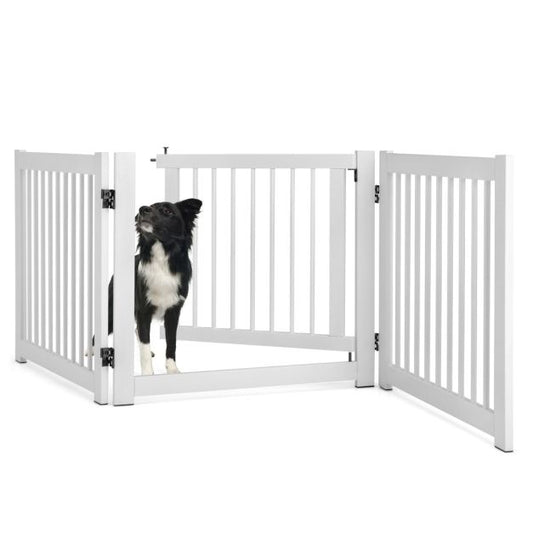 Coast opvouwbare driedelige barrièregrillehonden met poort gemaakt van dennenhout voor deuren / trappen 61 cm hoog wit