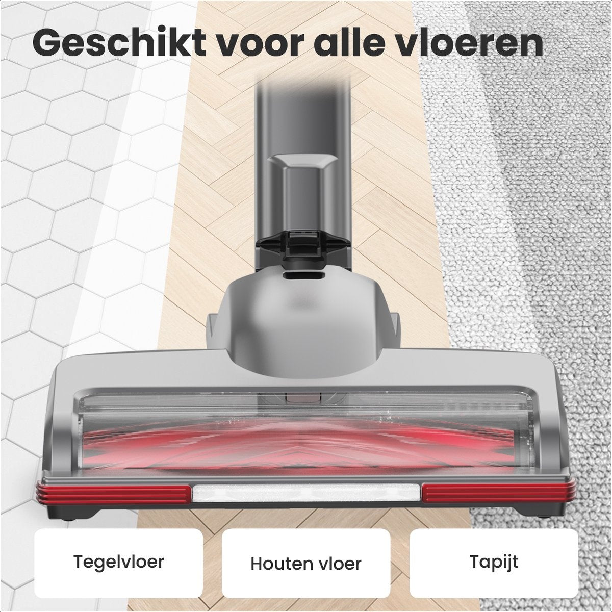Auronic Steelstofzuiger - Zelfstaande Draadloze Steelstofzuiger - Zonder Zak - 220W - Vacuum Cleaner - Grijs/Rood