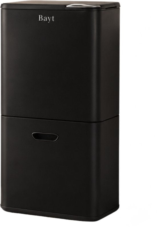 Bayt Prullenbak 60 Liter - Vuilnisbak 60 Liter - Prullenbak Afvalscheiding - 2 Compartimenten - RVS - Zwart